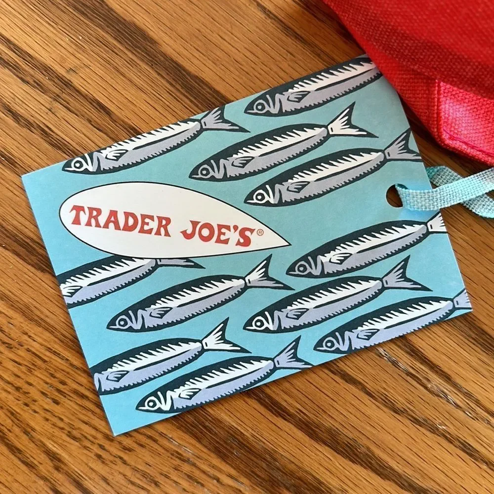 Trader Joe’s Limited Edition Reusable Canvas Bag Turquoise Blue Sardines - Picture 8 of 9